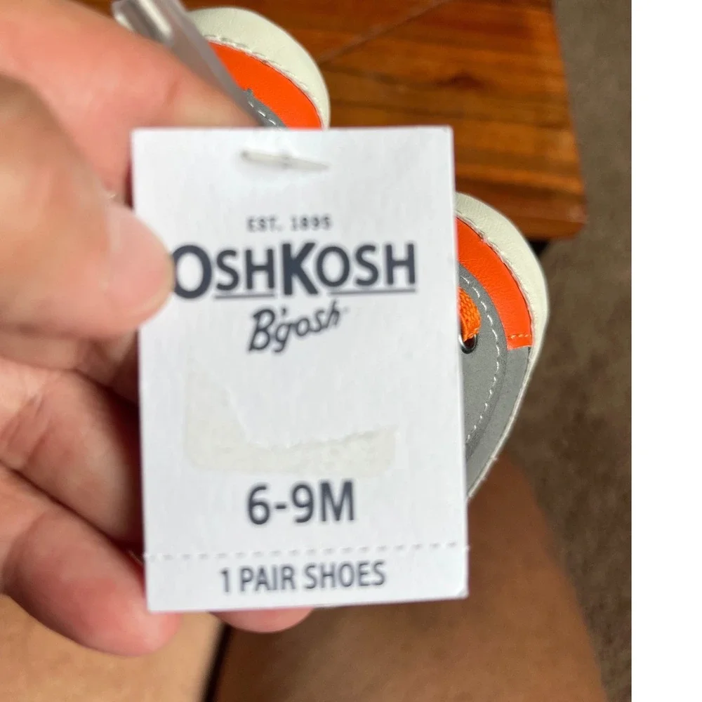 OshKosh Bgosh Baby Boy Grey Orange Boat Shoes Crib Shoes Size 6-9M 98638 NEW